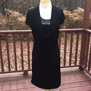 New! Isabella Rodriguez SZ 6, black drape sequin sheath dress.